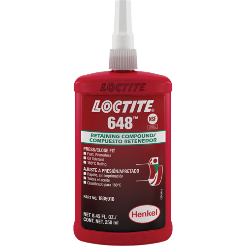 Loctite&reg; 648 Retaining Compound, 250 ml, Bottle, Green Nia-Chem Ltd.