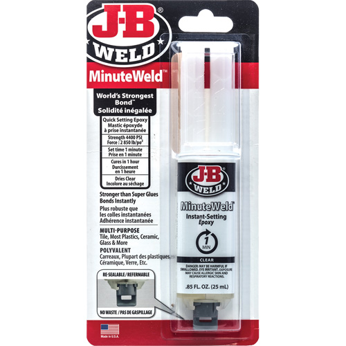 Adh&eacute;sif MinuteWeld, 25 ml, Seringue, Deux composants, Transparent Nia-Chem Ltd.