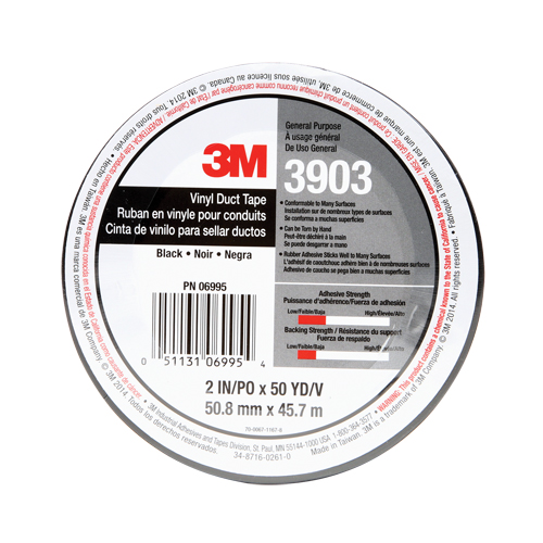 3903 Vinyl Duct Tape, 1245 mm (49") W x 46 m (151') L, 6.5 mils, Black Nia-Chem Ltd.