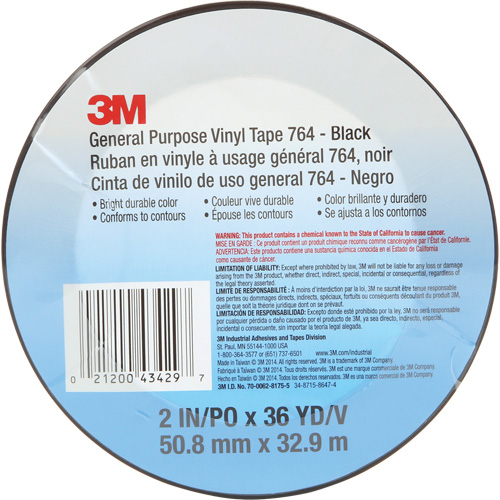 Ruban en vinyle pour travaux g&eacute;n&eacute;raux 764, 50,8 mm (2") la x 32,9 m (108') lo, 5 mils, Noir Nia-Chem Ltd.