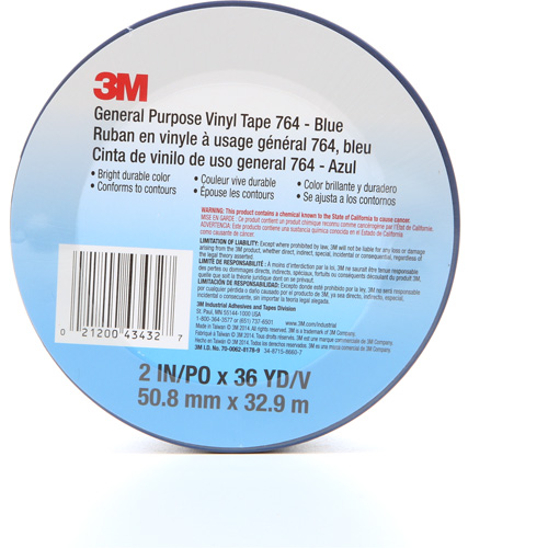 Ruban en vinyle pour travaux g&eacute;n&eacute;raux 764, 50,8 mm (2") la x 32,9 m (108') lo, 5 mils, Bleu Nia-Chem Ltd.