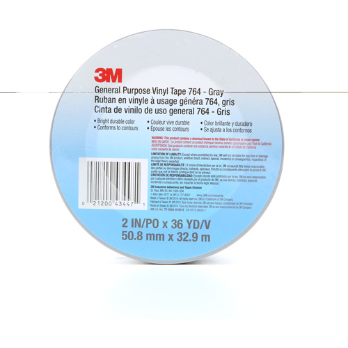 764 General-Purpose Vinyl Tape, 50.8 mm (2") W x 32.9 m (108') L, 5 mils, Grey Nia-Chem Ltd.
