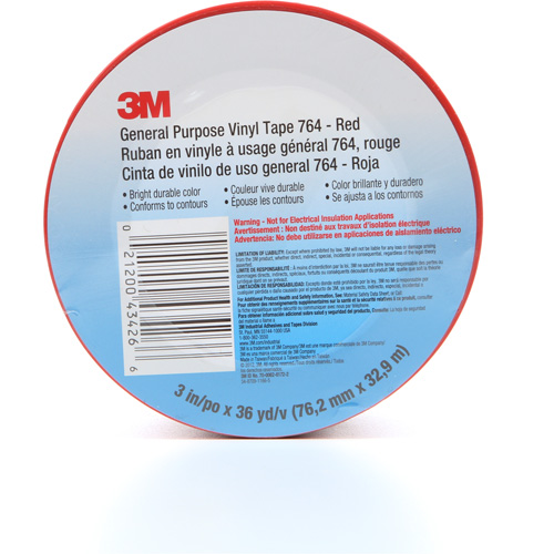 764 General-Purpose Vinyl Tape, 76 mm (3") W x 32.9 m (108') L, 5 mils, Red Nia-Chem Ltd.