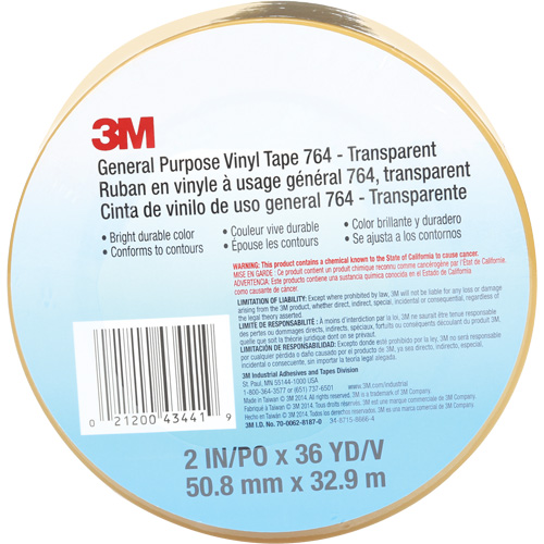 Ruban en vinyle pour travaux g&eacute;n&eacute;raux 764, 50,8 mm (2") la x 32,9 m (108') lo, 5 mils, Transparent Nia-Chem Ltd.