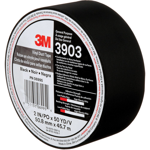 Rubans adh&eacute;sifs en vinyle 3903, 48 mm (2") la x 45 m (148') lo, 6,5 mils, Noir Nia-Chem Ltd.