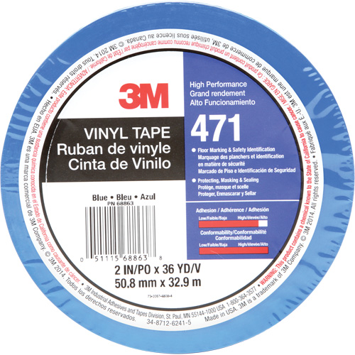 Ruban en vinyle 471, 50,8 mm (2") la x 32,9 m (108') lo, 5,2 mils, Bleu Nia-Chem Ltd.