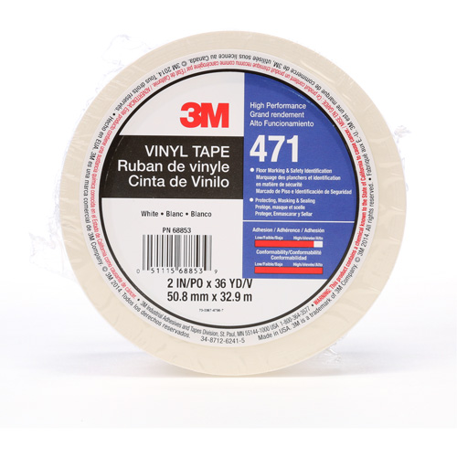 Ruban en vinyle 471, 50,8 mm (2") la x 32,9 m (108') lo, 5,2 mils, Blanc Nia-Chem Ltd.