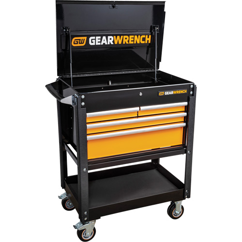 Chariot utilitaire, 4 tiroirs, 33" lo x 21" la x 42" h, Noir/Orange Nia-Chem Ltd.