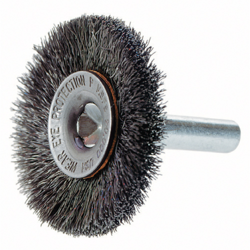 Crimped Wire Wheel Brush with 1/4" Shank, 3" Dia., 0.014" Fill, 1/4" Arbor Nia-Chem Ltd.