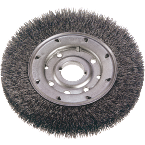 Crimped Wire Wheel Brushes - Narrow Face, 6" Dia., 0.014" Fill, 1-1/4" Arbor Nia-Chem Ltd.