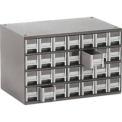 Casiers modulaires pour pi&egrave;ces, Acier, 28 tiroirs, 17" x 10-9/16" x 2-2/16", Gris Nia-Chem Ltd.