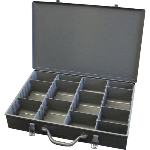 Adjustable Compartment Boxes, Steel, Variable Slots, 13-3/8" W x 9-1/4" D x 2" H, Grey Nia-Chem Ltd.