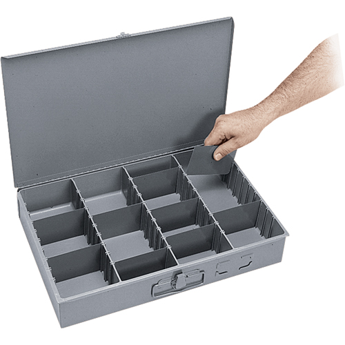 Adjustable Compartment Boxes, Steel, Variable Slots, 18" W x 12" D x 3" H, Grey Nia-Chem Ltd.