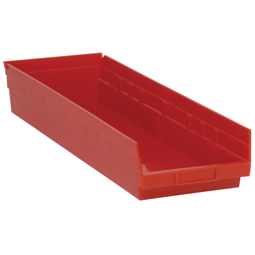 Shelf Bins, 8-3/8" W x 4" H x 23-5/8" D, Red, 50 lbs. Capacity Nia-Chem Ltd.