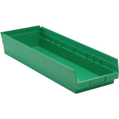 Shelf Bins, 8-3/8" W x 4" H x 23-5/8" D, Green, 50 lbs. Capacity Nia-Chem Ltd.