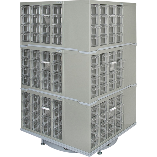 Armoire industrielle robuste avec carrousel &agrave; tiroirs, Acier, 192 tiroirs, 27" la x 27" p x 48" h, Gris Nia-Chem Ltd.