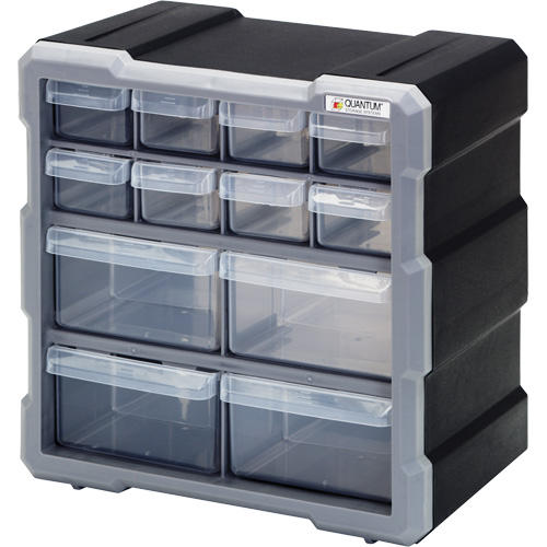 Drawer Cabinet, Plastic, 12 Drawers, 10-1/2" x 6-1/4" x 10-1/4", Black Nia-Chem Ltd.