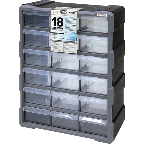 Drawer Cabinet, Plastic, 18 Drawers, 15" x 6-1/4" x 18-3/4", Black Nia-Chem Ltd.
