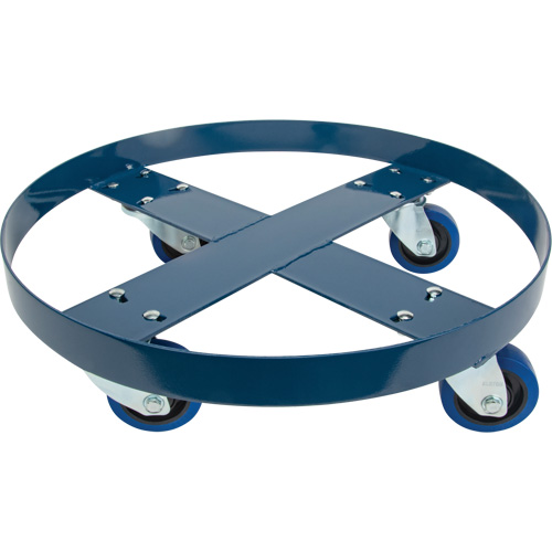 Chariot pour baril, Acier, Capacit&eacute;e 1400 lb, Diam&egrave;tre 24", Roue en &eacute;lastique bleu Nia-Chem Ltd.
