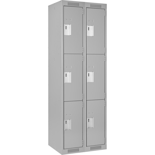 Clean Line Lockers, 3 -tier, Bank of 2, 24" x 18" x 72", Steel, Grey, Rivet (Assembled) Nia-Chem Ltd.