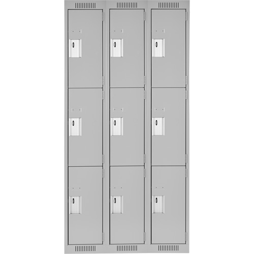 Clean Line Lockers, 3 -tier, Bank of 3, 36" x 18" x 72", Steel, Grey, Rivet (Assembled) Nia-Chem Ltd.