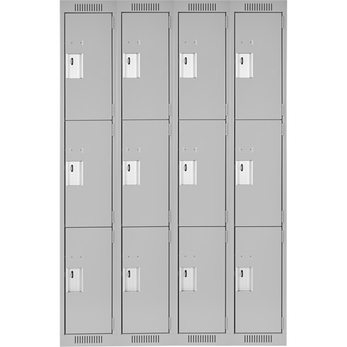 Clean Line Lockers, 3 -tier, Bank of 4, 48" x 18" x 72", Steel, Grey, Rivet (Assembled) Nia-Chem Ltd.