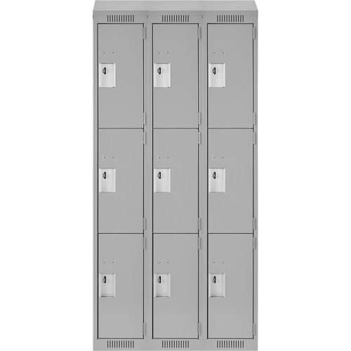 Clean Line Lockers, 3 -tier, Bank of 3, 36" x 18" x 78", Steel, Grey, Rivet (Assembled) Nia-Chem Ltd.