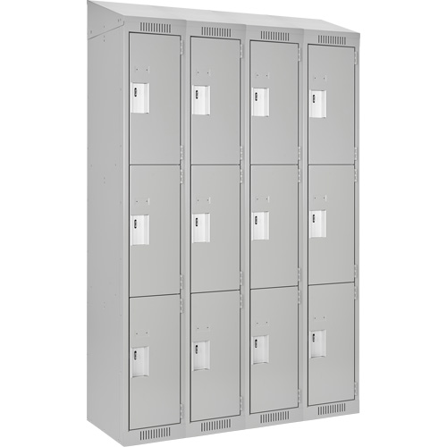 Clean Line Lockers, 3 -tier, Bank of 4, 48" x 18" x 78", Steel, Grey, Rivet (Assembled) Nia-Chem Ltd.