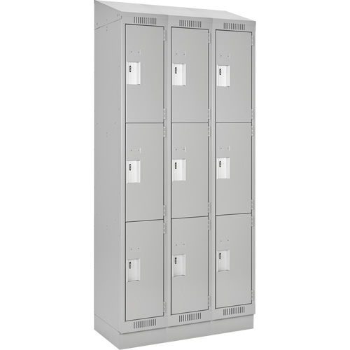 Clean Line Lockers, 3 -tier, Bank of 3, 36" x 18" x 82", Steel, Grey, Rivet (Assembled) Nia-Chem Ltd.