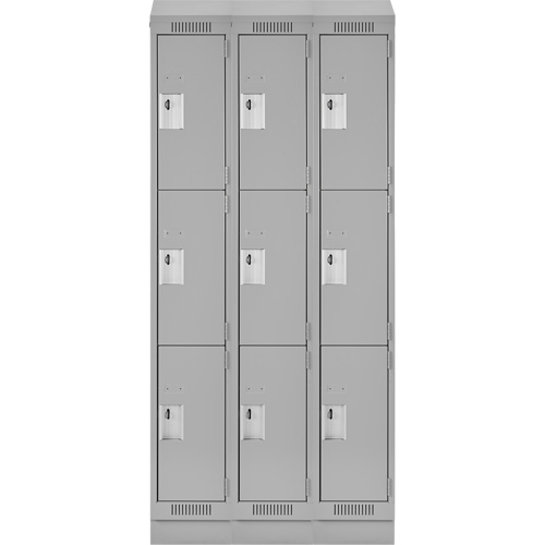 Clean Line Lockers, 3 -tier, Bank of 3, 36" x 18" x 82", Steel, Grey, Rivet (Assembled) Nia-Chem Ltd.