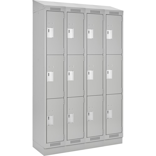 Clean Line Lockers, 3 -tier, Bank of 4, 48" x 18" x 82", Steel, Grey, Rivet (Assembled) Nia-Chem Ltd.