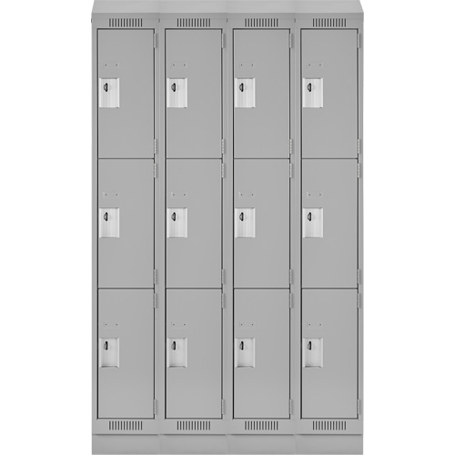 Clean Line Lockers, 3 -tier, Bank of 4, 48" x 18" x 82", Steel, Grey, Rivet (Assembled) Nia-Chem Ltd.