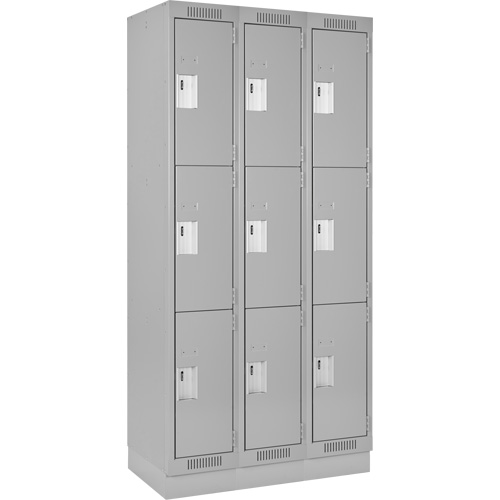 Clean Line Lockers, 3 -tier, Bank of 3, 36" x 18" x 76", Steel, Grey, Rivet (Assembled) Nia-Chem Ltd.
