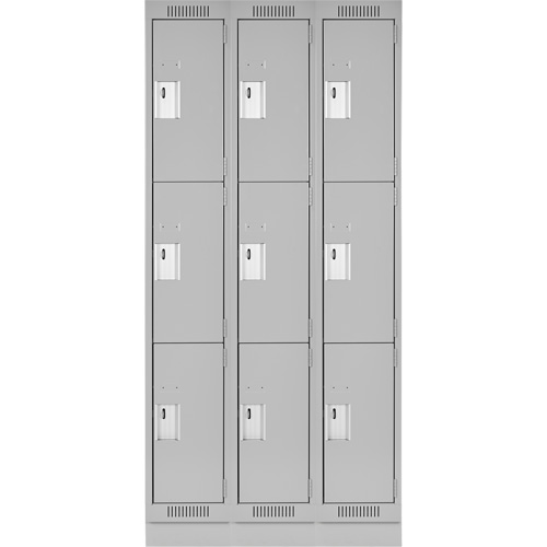 Clean Line Lockers, 3 -tier, Bank of 3, 36" x 18" x 76", Steel, Grey, Rivet (Assembled) Nia-Chem Ltd.