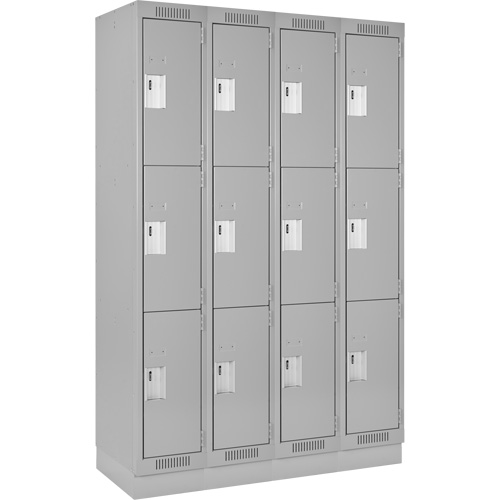 Clean Line Lockers, 3 -tier, Bank of 4, 48" x 18" x 76", Steel, Grey, Rivet (Assembled) Nia-Chem Ltd.