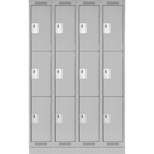 Clean Line Lockers, 3 -tier, Bank of 4, 48" x 18" x 76", Steel, Grey, Rivet (Assembled) Nia-Chem Ltd.