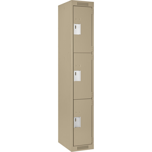 Clean Line Lockers, 3 -tier, 12" x 18" x 72", Steel, Beige, Rivet (Assembled) Nia-Chem Ltd.
