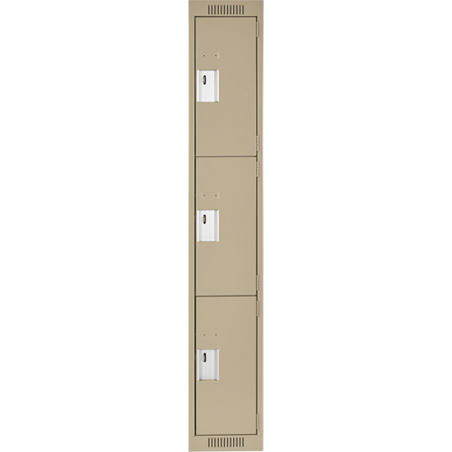 Clean Line Lockers, 3 -tier, 12" x 18" x 72", Steel, Beige, Rivet (Assembled) Nia-Chem Ltd.