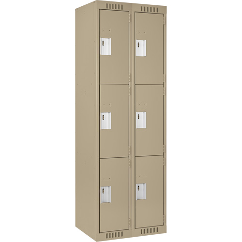 Clean Line Lockers, 3 -tier, Bank of 2, 24" x 18" x 72", Steel, Beige, Rivet (Assembled) Nia-Chem Ltd.