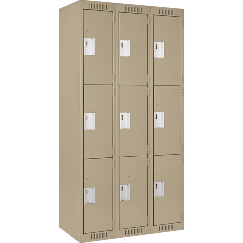 Clean Line Lockers, 3 -tier, Bank of 3, 36" x 18" x 72", Steel, Beige, Rivet (Assembled) Nia-Chem Ltd.