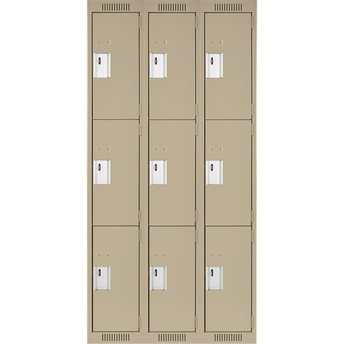 Clean Line Lockers, 3 -tier, Bank of 3, 36" x 18" x 72", Steel, Beige, Rivet (Assembled) Nia-Chem Ltd.