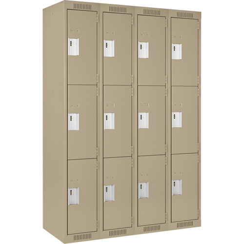 Clean Line Lockers, 3 -tier, Bank of 4, 48" x 18" x 72", Steel, Beige, Rivet (Assembled) Nia-Chem Ltd.