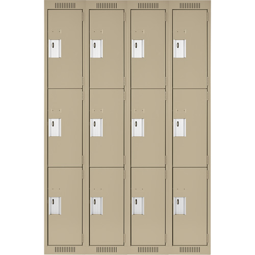 Clean Line Lockers, 3 -tier, Bank of 4, 48" x 18" x 72", Steel, Beige, Rivet (Assembled) Nia-Chem Ltd.