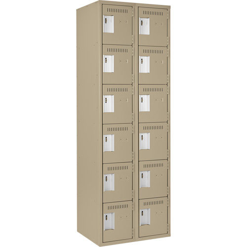 Clean Line Lockerette, 6 -tier, Bank of 2, 24" x 18" x 72", Steel, Beige, Rivet (Assembled) Nia-Chem Ltd.