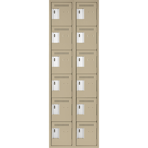 Clean Line Lockerette, 6 -tier, Bank of 2, 24" x 18" x 72", Steel, Beige, Rivet (Assembled) Nia-Chem Ltd.