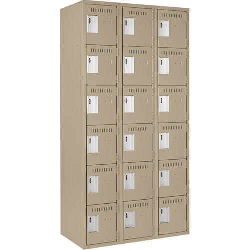 Clean Line Lockerette, 6 -tier, Bank of 3, 36" x 18" x 72", Steel, Beige, Rivet (Assembled) Nia-Chem Ltd.
