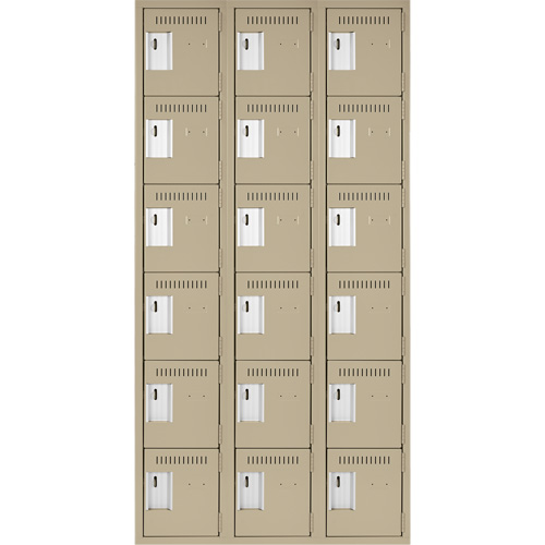 Clean Line Lockerette, 6 -tier, Bank of 3, 36" x 18" x 72", Steel, Beige, Rivet (Assembled) Nia-Chem Ltd.