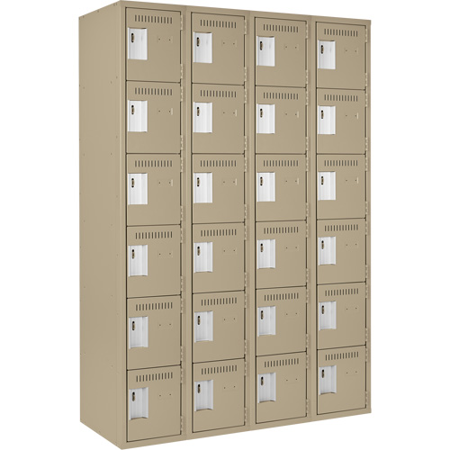 Clean Line Lockerette, 6 -tier, Bank of 4, 48" x 18" x 72", Steel, Beige, Rivet (Assembled) Nia-Chem Ltd.