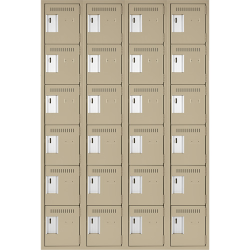 Clean Line Lockerette, 6 -tier, Bank of 4, 48" x 18" x 72", Steel, Beige, Rivet (Assembled) Nia-Chem Ltd.