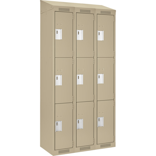Clean Line Lockers, 3 -tier, Bank of 3, 36" x 18" x 78", Steel, Beige, Rivet (Assembled) Nia-Chem Ltd.